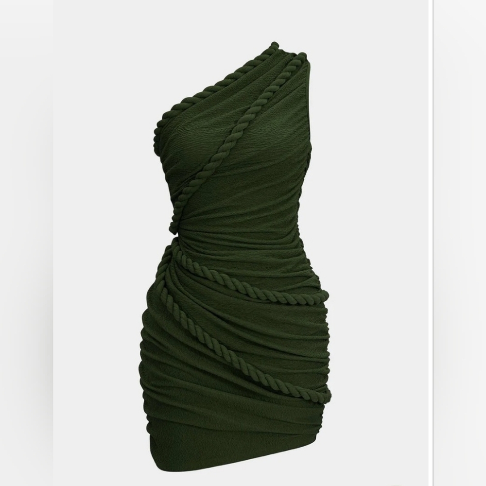 Ruched One Shoulder Twist Knot Sleeveless Mini Dress